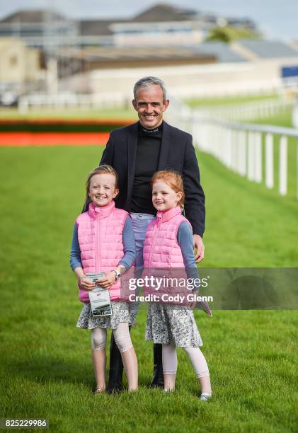 Galway , Ireland - 1 August 2017; Jockey Ruby Walsh with daughters Isabella, age 7, left, and Elsa, age 6, during the Galway Races Summer Festival...
