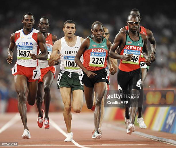 Cuba's Yeimer Lopez, Algeria's Nadjim Manseur, Kenya's Alfred Kirwa Yego and his compatriot Wilfred Bungei compete during the men's 800m final at the...