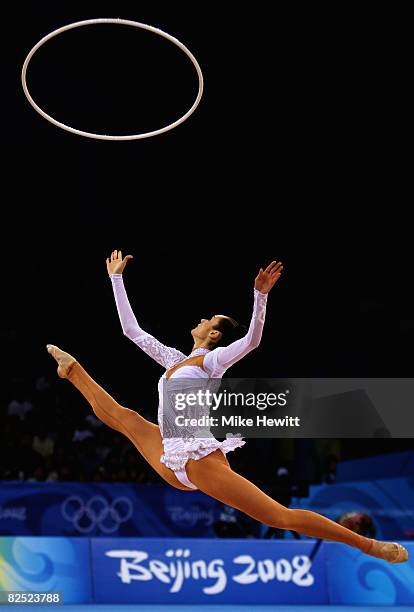 Anna Bessonova of Ukraine competes in the Individual All-Around final held at the University of Science and Technology Beijing Gymnasium on Day 15 of...