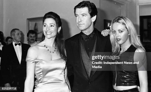Pierce Brosnan, Keely Shaye Smith and ex-Bond girl Alison Doody at the Reception in the Gresham Hotel for his new James Bond movie Golden Eye, .