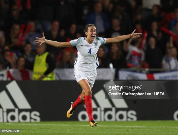 Jill Scott of England celebrates their victory during the UEFA Women's Euro 2017 Quarter Final match between England and France at Stadion De...