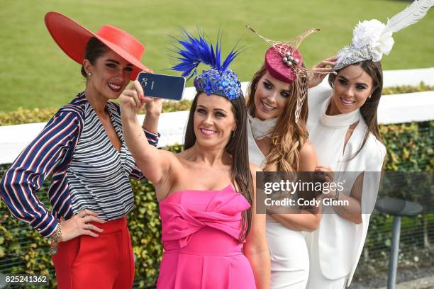 Galway , Ireland - 1 August 2017; Charlene Small snaps a selfie of her sisters Sophie Small, left, and Danielle Small, far right, and friend Róisín...