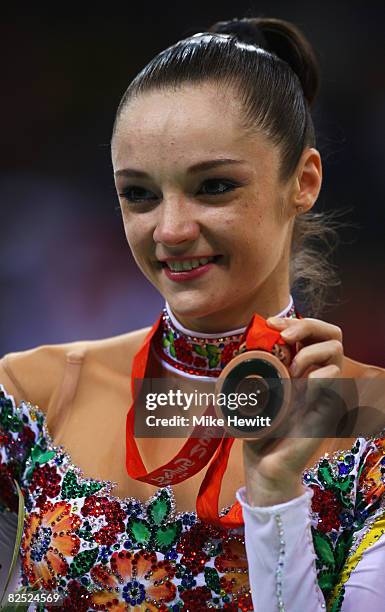 Bronze medalist Anna Bessonova of the Ukraine poses with her medal after the Individual All-Around final held at the University of Science and...