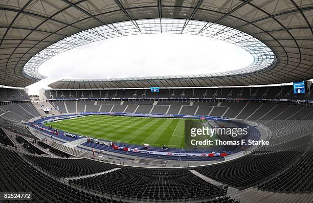 General view of the stadium ahead of the Bundesliga match between Hertha BSC Berlin and Arminia Bielefeld at the Olympic stadium on August 23, 2008...