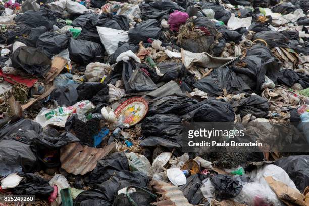 Plastic garbage is piled up at a landfill on the island of Koh Larn on July 30, 2017 in Pattaya,Thailand. Koh Larn which lies just off the coast of...
