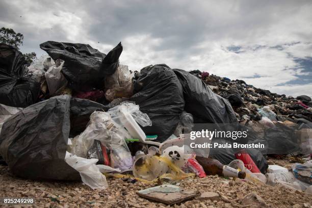 Plastic garbage is piled up at a landfill on the island of Koh Larn on July 30, 2017 in Pattaya,Thailand. Koh Larn which lies just off the coast of...