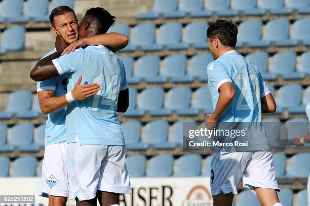 Balde Diao Keita of SS Lazio celebrates a second goal with his team mate during the pre-season friendly match between SS Lazio and F.C Kufstein on...