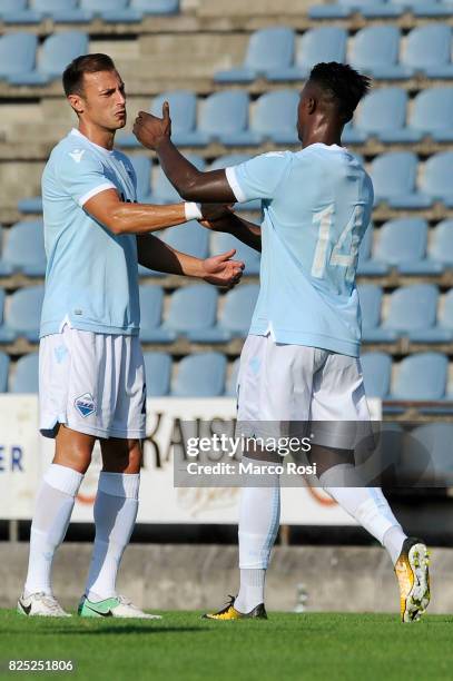 Balde Diao Keita of SS Lazio celebrates a second goal with his team mate during the pre-season friendly match between SS Lazio and F.C Kufstein on...