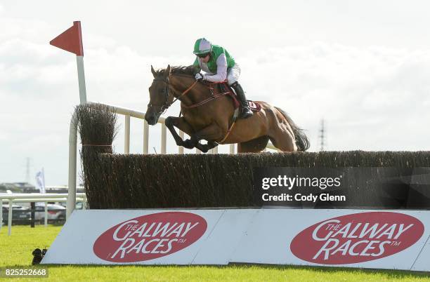 Galway , Ireland - 1 August 2017; Three Wise Men, with Noel Fehily up, jump the seventh on their way to winning the Latin Quarter Beginners...