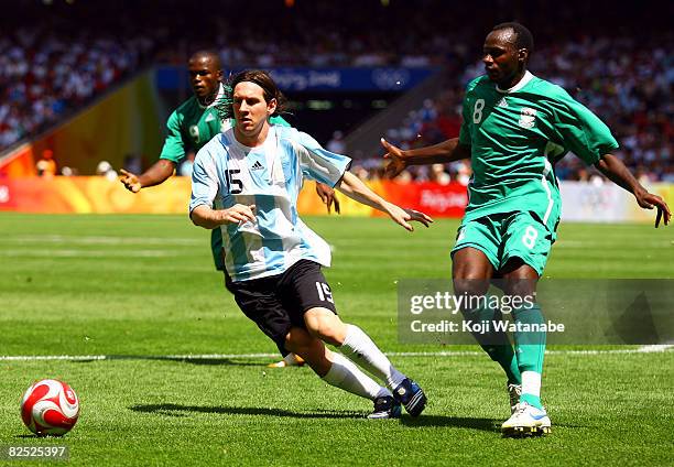 Lionel Messi of Argentina during the Men's Final between Nigeria and Argentina at the National Stadium on Day 15 of the Beijing 2008 Olympic Games on...