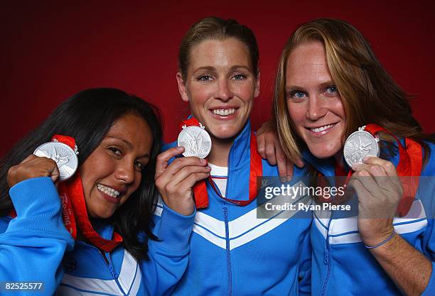 Brenda Villa, Natalie Golda and Heather Petri of the United States pose in the NBC Today Show Studio as part of the Silver Medal winning Women's...