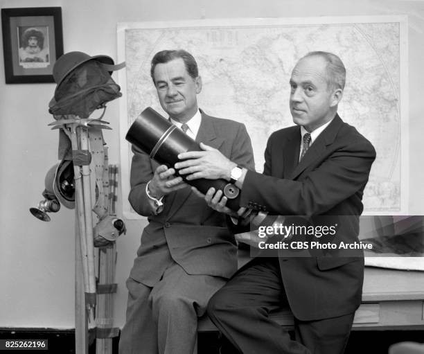 Television program, High Adventure with Lowell Thomas. Episode title: India . Pictured here is CBS newsman Lowell Thomas and CBS television director...