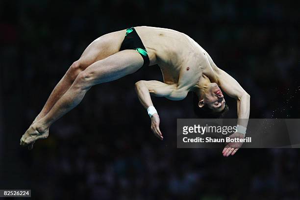 Rommel Pacheco of Mexico competes during the Men's 10m Platform Final diving event held at the National Aquatics Center on Day 15 of the Beijing 2008...