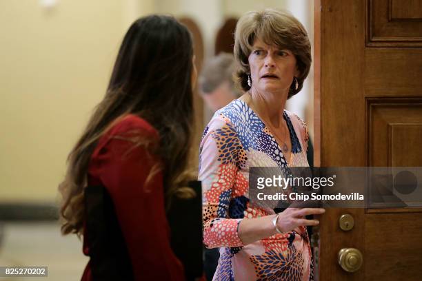Sen. Lisa Murkowski heads into the Senate Republican policy luncheon at the U.S. Capitol August 1, 2017 in Washington, DC. After failing to pass...