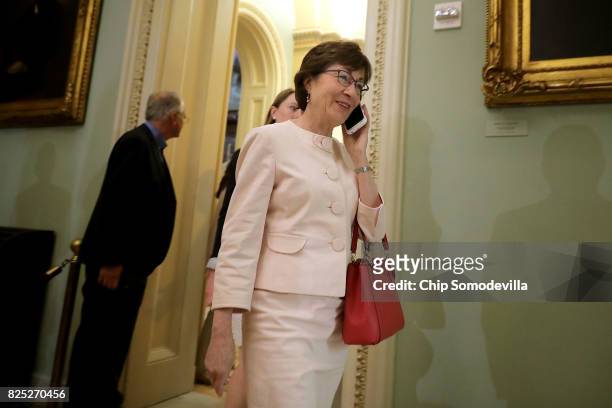 Sen. Susan Collins heads to the Senate Republican policy luncheon at the U.S. Capitol August 1, 2017 in Washington, DC. After failing to pass...