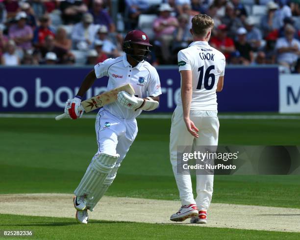 Karl Hope of West Indies during the Domestic First Class Multi - Day match between Essex and West Indies at the Cloudfm County Ground on August 01,...