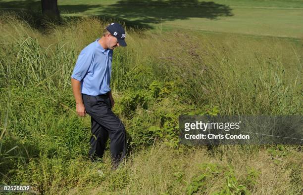 Steve Stricker looks for his lost ball on during the third round of The Barclays held at the Ridgewood Country Club on August 22, 2008 in Paramus,...