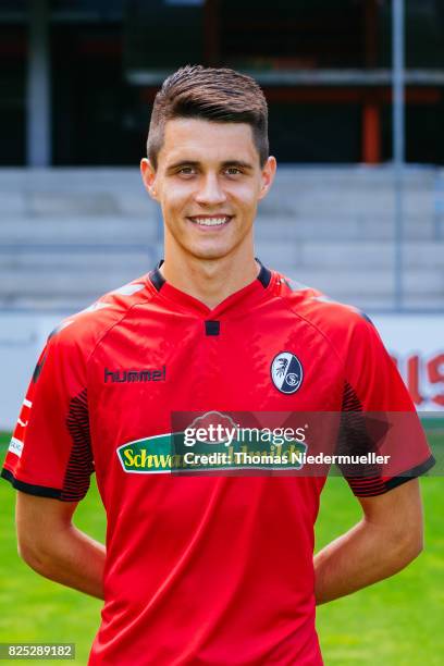 Bartosz Kapustka of SC Freiburg poses during the team presentation at Schwarzwald-Stadion on August 1, 2017 in Freiburg im Breisgau, Germany.