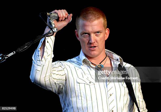 Joshua Homme of Queens Of The Stoneage performs at day two of the Leeds Festival at Bramhall Park on August 23, 2008 in Leeds , England