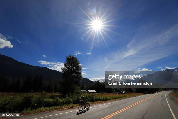 Athletes compete during the Subaru Ironman Canada triathlon on July 30, 2017 in Whistler, Canada.