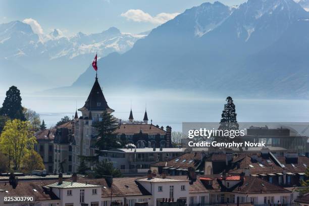 lausanne view towards lake geneva - lake geneva switzerland stock pictures, royalty-free photos & images