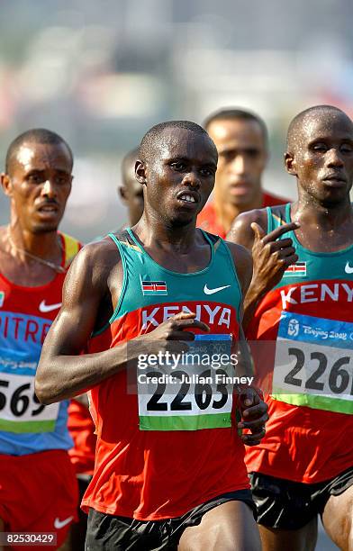 Sammy Wanjiru of Kenya runs during the Men's Marathon on the way to the National Stadium during Day 16 of the Beijing 2008 Olympic Games on August...