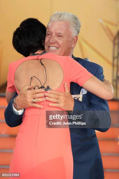 Presenter Emma Willis interviews Derek Acorah before he enters the Big Brother House for the Celebrity Big Brother launch at Elstree Studios on...
