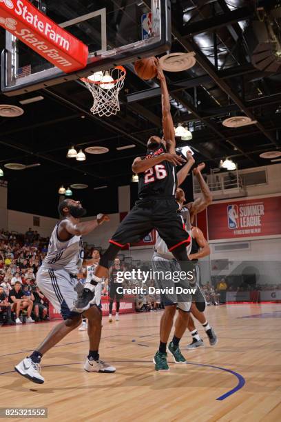 Markel Brown of the Portland Trail Blazers shoots a lay up during the game against the Utah Jazz during the 2017 Summer League on July 8, 2017 at the...