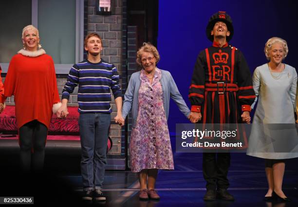 Rachel Stanley, Ashley Cousins, Gilly Tompkins, Richard James, Louise Bailey bow at the curtain call during the press night performance of "David...