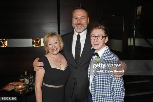 David Walliams poses with cast members Gilly Tompkins and Ashley Cousins at the press night after party for "David Walliams' Gangsta Granny" at The...