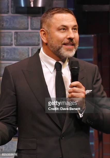 David Walliams speaks at the curtain call during the press night performance of "David Walliams' Gangsta Granny" at The Garrick Theatre on August 1,...