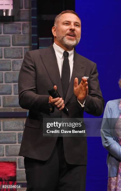 David Walliams speaks at the curtain call during the press night performance of "David Walliams' Gangsta Granny" at The Garrick Theatre on August 1,...