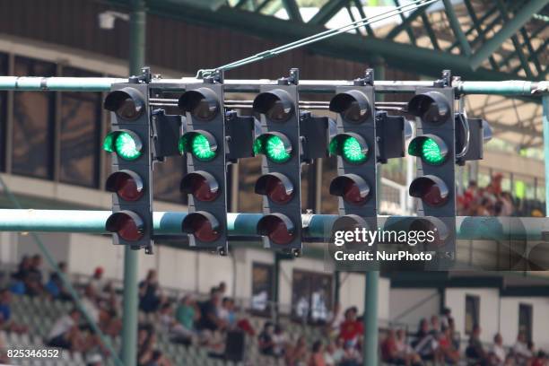 Traffic-light is turned green during day one of F1 in-season testing at Hungaroring on August 1, 2017 in Budapest, Hungary.
