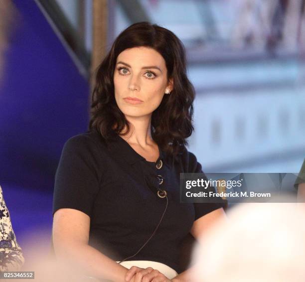 Actor Jessica Pare of 'Seal Team' speaks onstage during the CBS portion of the 2017 Summer Television Critics Association Press Tour at CBS Studio...