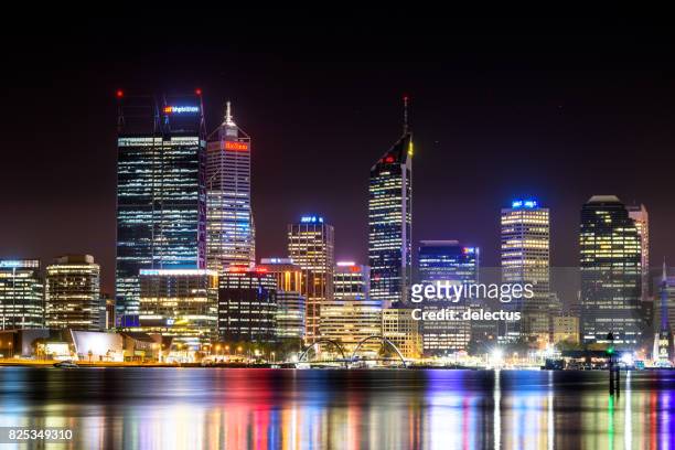 perth cityscape at night, western australia - perth australia stock pictures, royalty-free photos & images