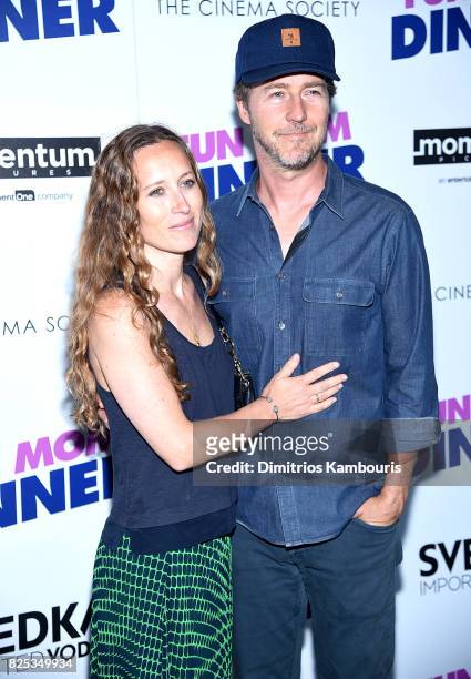 Shauna Robertson and Edward Norton attend the screening Of "Fun Mom Dinner" at Landmark Sunshine Cinema on August 1, 2017 in New York City.