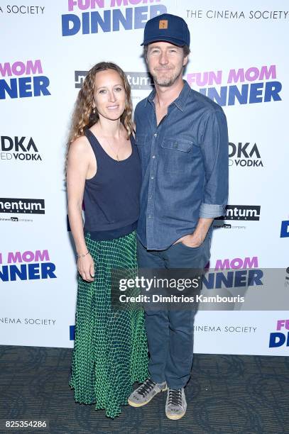 Shauna Robertson and Edward Norton attend the screening Of "Fun Mom Dinner" at Landmark Sunshine Cinema on August 1, 2017 in New York City.