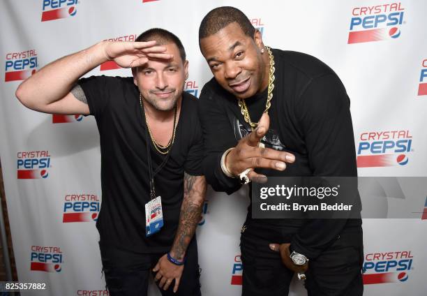 Prostyle and Busta Rhymes attend the Crystal Pepsi Throwback Tour to bring music, baseball, and iconic Clear Cola to fans at Billy's Sports Bar on...