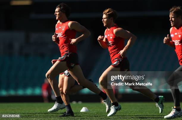 Kurt Tippett of the Swans runs during a Sydney Swans AFL training session at Sydney Cricket Ground on August 2, 2017 in Sydney, Australia.