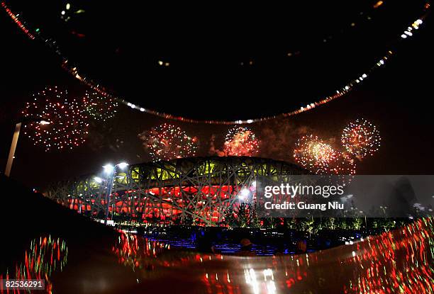 Fireworks ignite over the National Stadium during the Closing Ceremony for the Beijing 2008 Olympic Games on August 24, 2008 in Beijing, China.