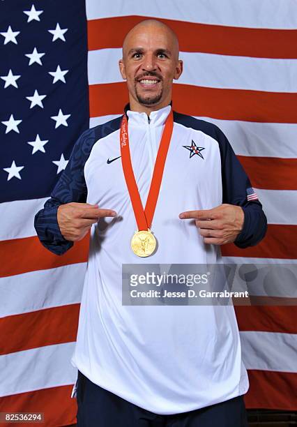 Jason Kidd of the U.S. Men's Senior National Team poses for portraits after defeating Spain 118-107 in the men's gold medal basketball game at the...