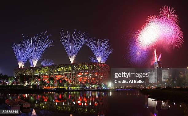 Fireworks go off during the Closing Ceremony for the Beijing 2008 Olympic Games on August 24, 2008 in Beijing, China.
