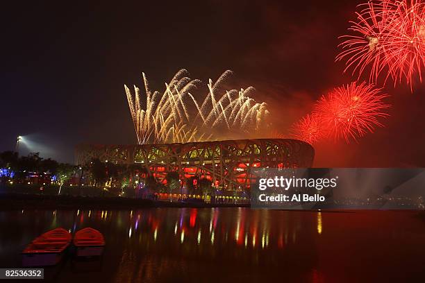 Fireworks go off during the Closing Ceremony for the Beijing 2008 Olympic Games on August 24, 2008 in Beijing, China.