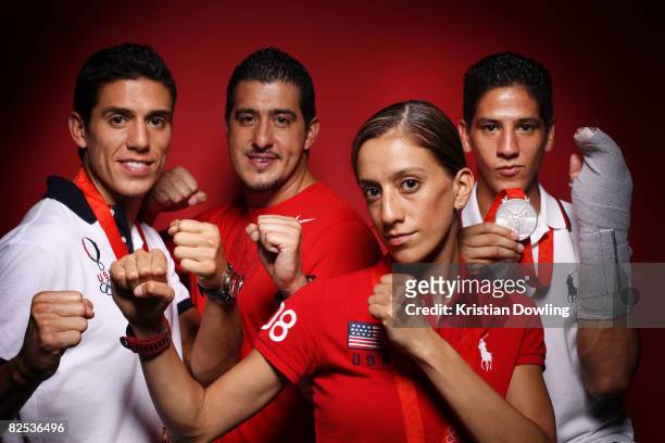 Taekwondo athletes Steven Lopez, Jean Lopez, Diana Lopez and Mark Lopez of the United States pose in the NBC Today Show Studio at the Beijing 2008...
