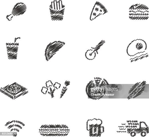 fast food restaurant icons // scribble series - submarine sandwich stock illustrations