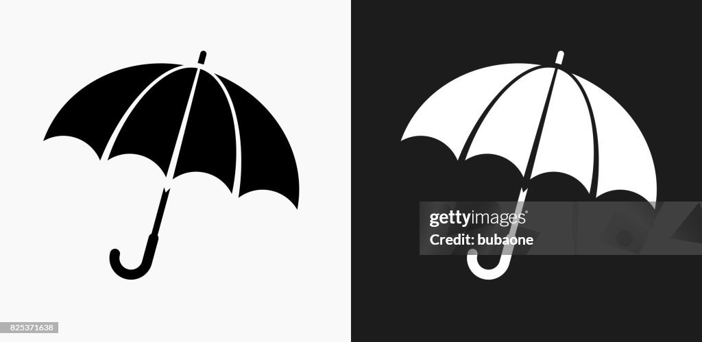 Umbrella Icon on Black and White Vector Backgrounds