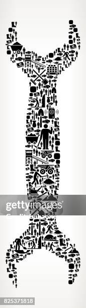 wrench mining industry vector icon pattern - digging hole stock illustrations