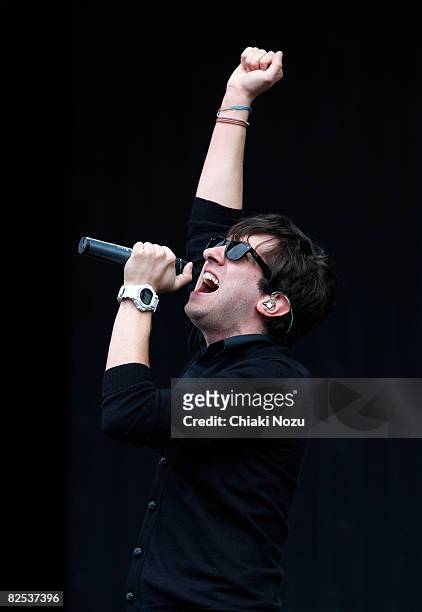 Tom Higgenson of Plain White T's performs at the Reading Festival on August 24, 2008 in Reading, England.