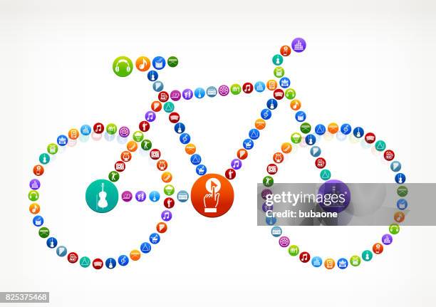 bicycle resort music vector button pattern - man record player stock illustrations