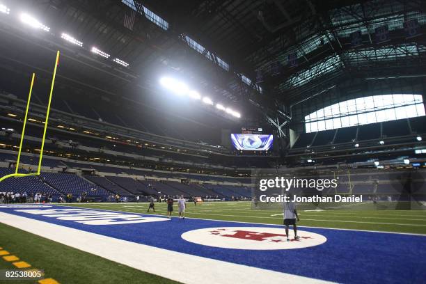 General view of the interior of Lucas Oil Stadium, the new home of the Indianapolis Colts, before a pre-season game between the Colts and the Buffalo...
